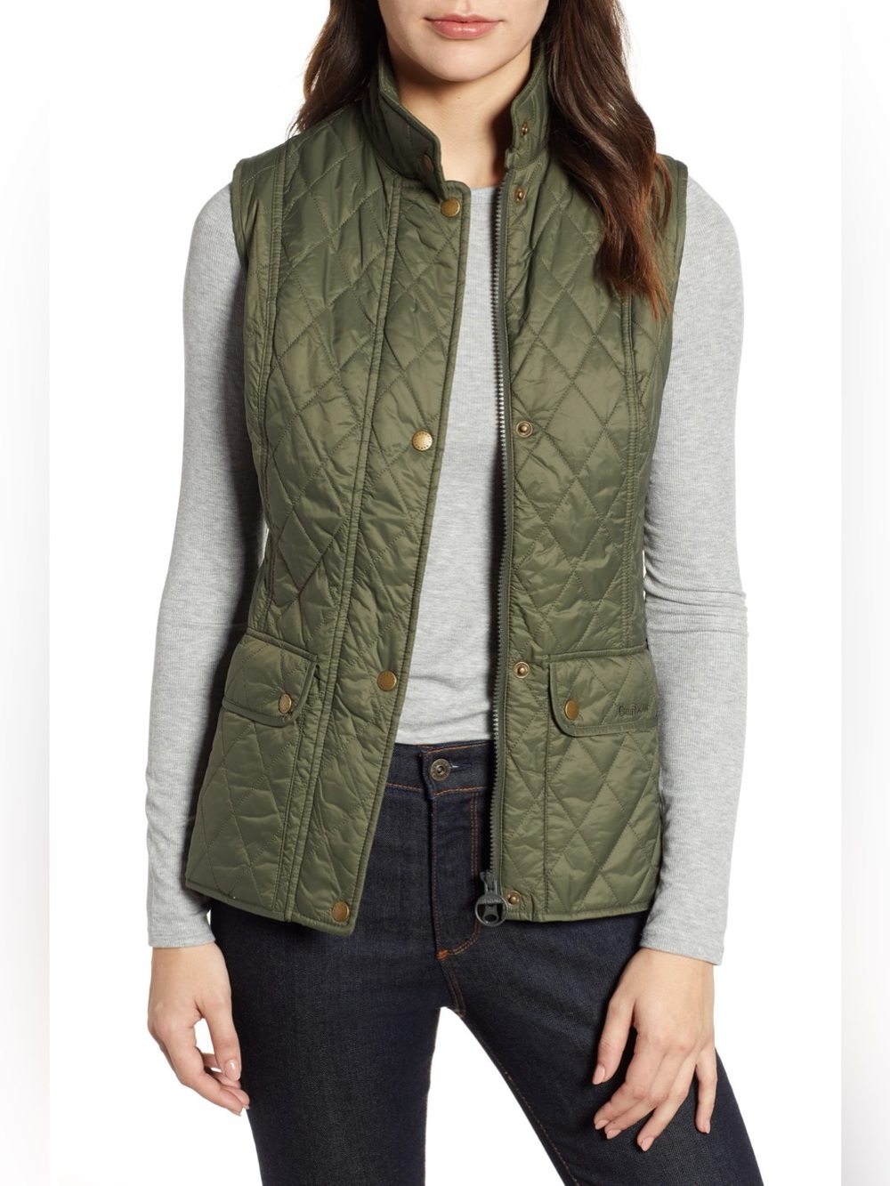 Barbour Olive Green Otterburn Quilted Vest, Size 10